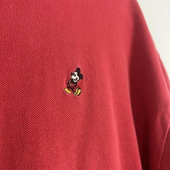 Vintage 90s Disney Mens Embroidered Mickey Mouse Red Golf Polo Shirt Cotton Lrg - Picture 4 of 9